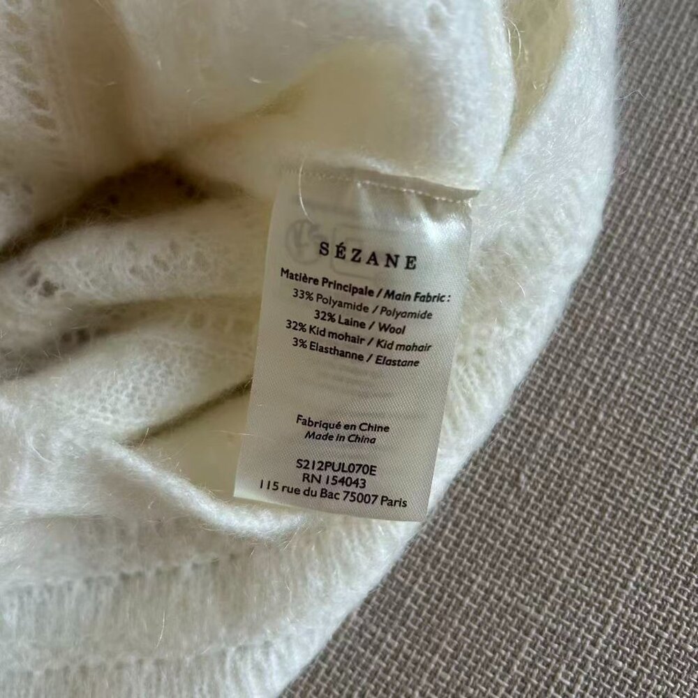 Sezane Cristina Jumper XSmall Ecru Ivory White Sweater French Wool Mohair V Neck - Picture 8 of 9